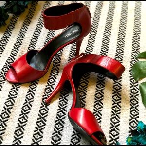 NINE WEST Stunning RED Stiletto Heels, Pat. Ankle Wrap (Almost NEW) BOX Size 11